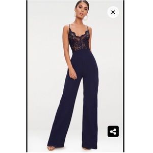 NWT Navy Lace Wide Leg Jumpsuit